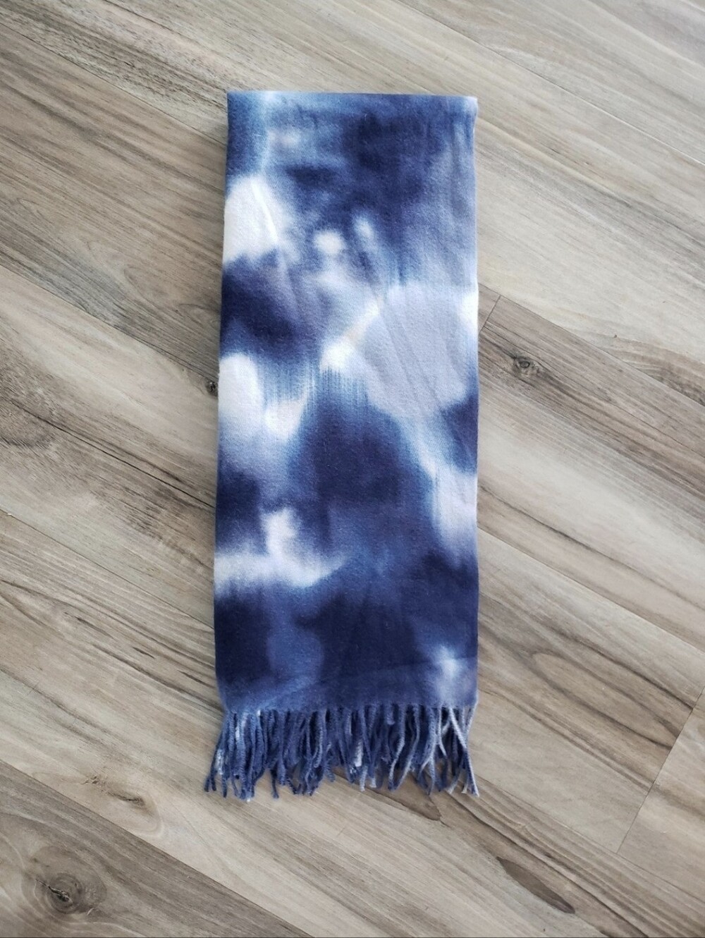 Blue Tie-dyed Neck Scarf. 81" x 26.75" Rooted Soul Clothing Co Fringed ends NEW